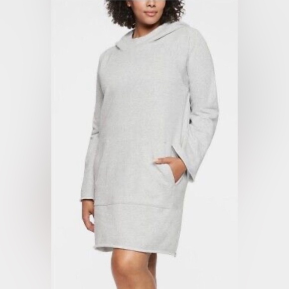 Athleta Heather Gray Adventure Hooded Oversized Sweatshirt Hoodie Dress Tunic - Picture 2 of 13